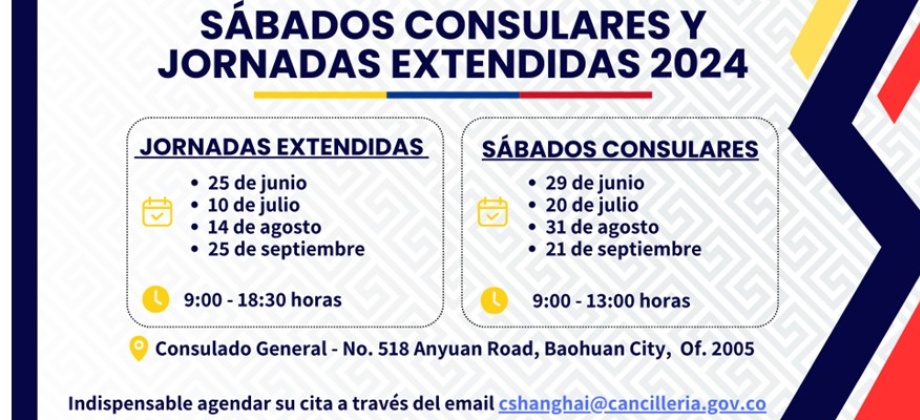 Sábados consulares y jornadas extendidas en 2024 en el Consulado de Colombia en Shanghái