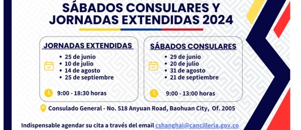 Sábados consulares y jornadas extendidas en 2024 en el Consulado de Colombia en Shanghái